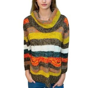Canyon river blues multicolor striped cowl neck sweater Y2K boho turtleneck